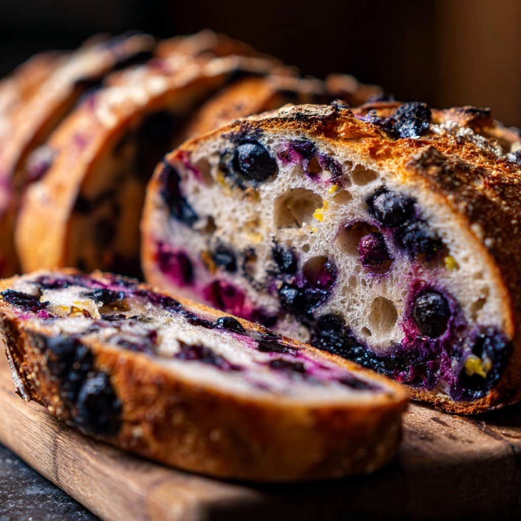 Blueberry Lemon Sourdough Bread Sliced