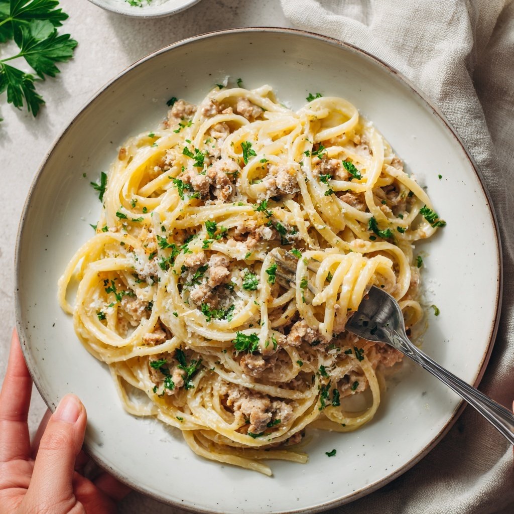 Ground Chicken Alfredo Pasta